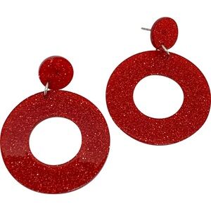 Retro Red Glitter Drop Hoops by Lipstick & Chrome